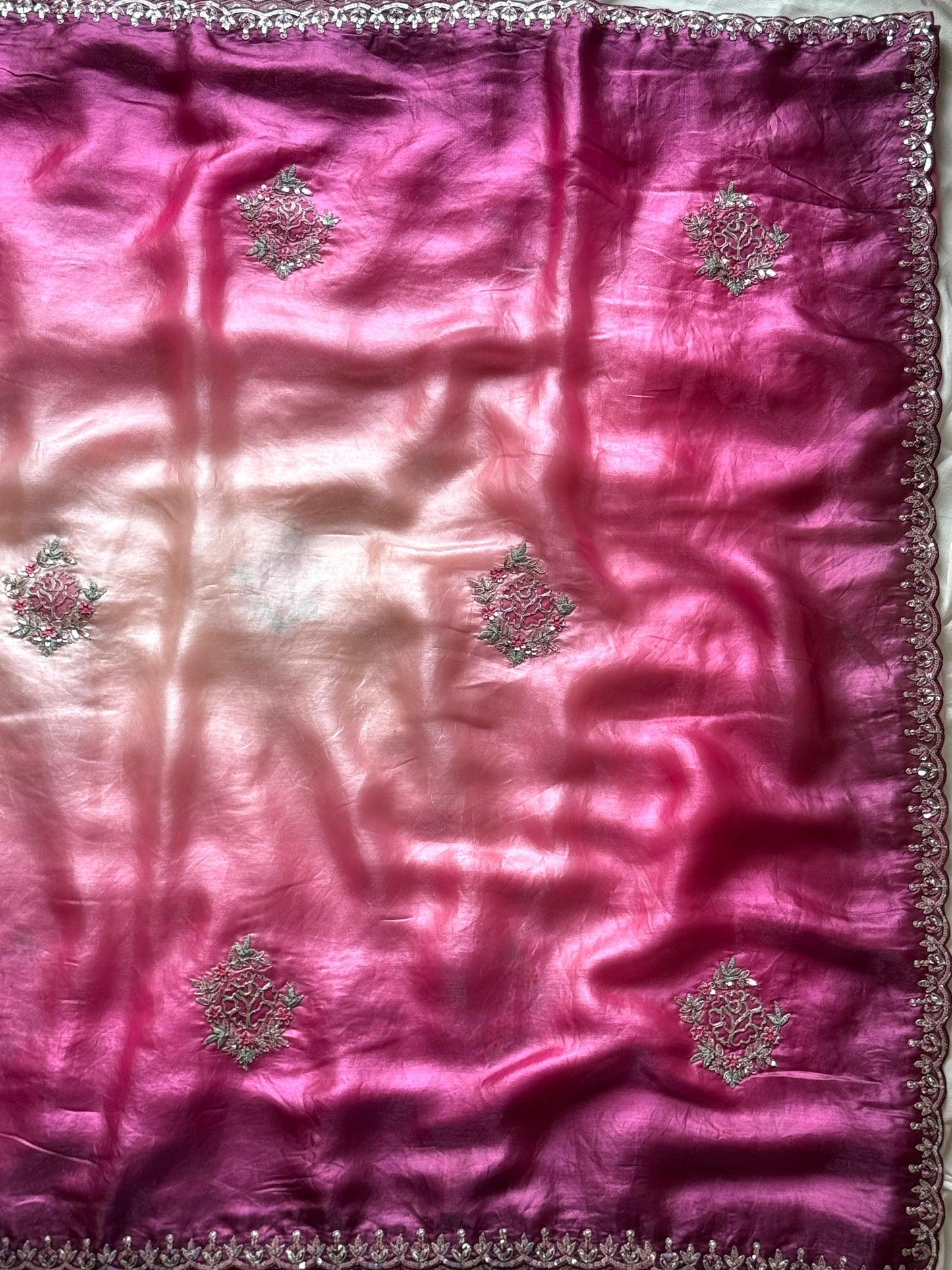 Pink & Cream Hue Soft Tissue Silk Designer Saree