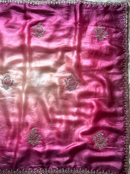 Pink & Cream Hue Soft Tissue Silk Designer Saree