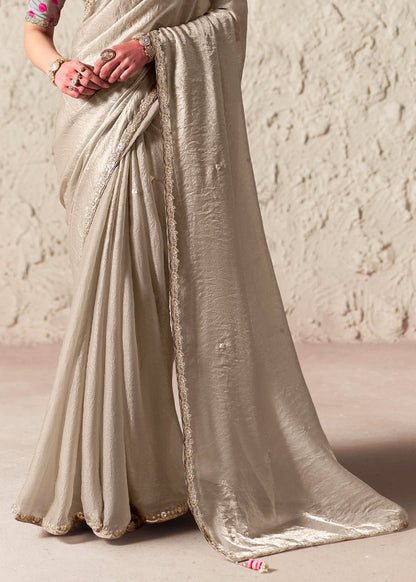 Grey Glass Tissue Silk Saree