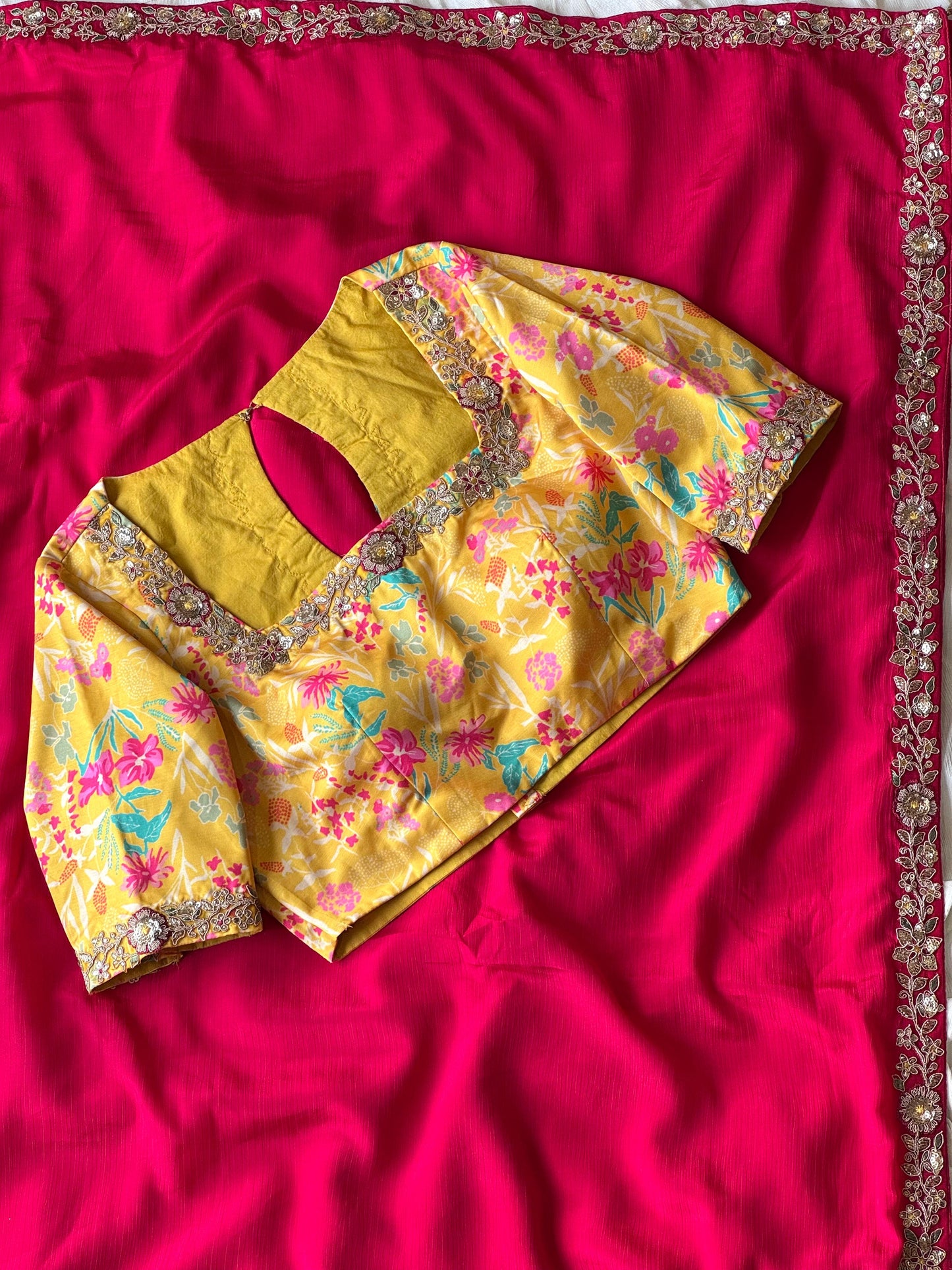 Floral Magenta Tissue Organza Designer Saree