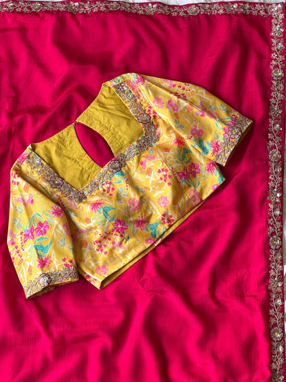 Floral Magenta Tissue Organza Designer Saree