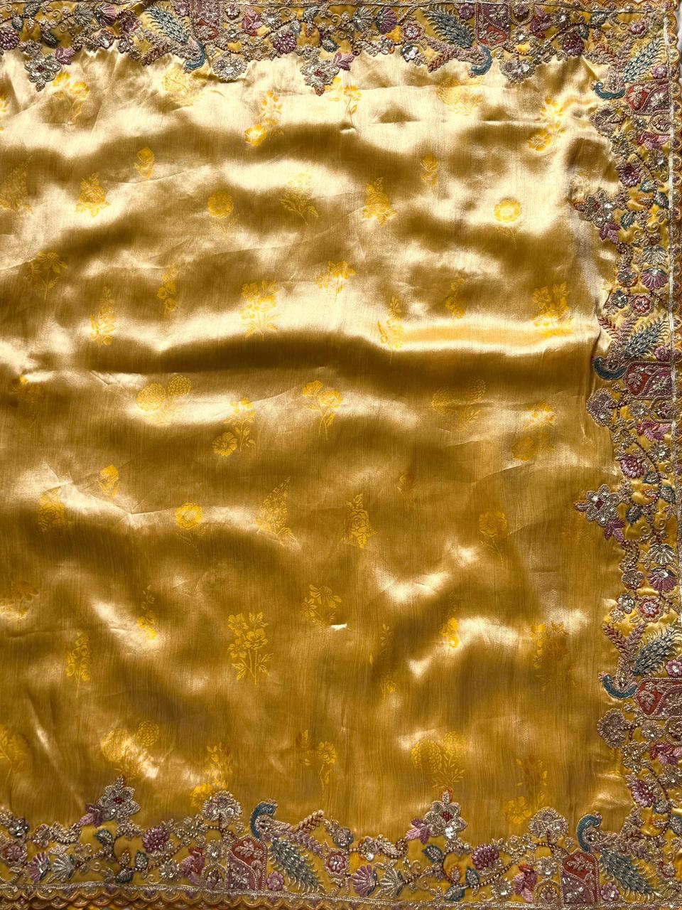 Mustard Yellow Zari Viscose Silk Saree With Mustard Yellow Blouse