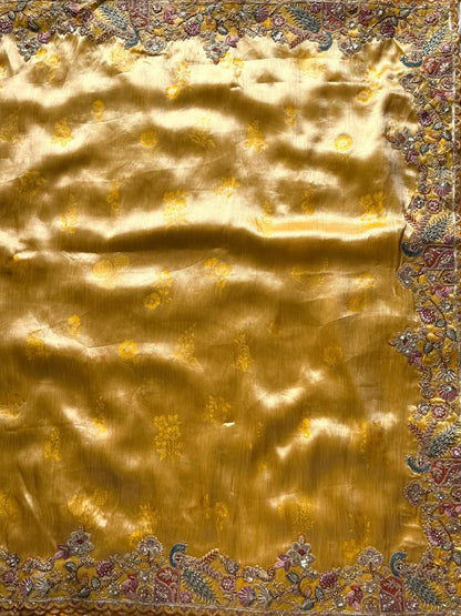 Mustard Yellow Zari Viscose Silk Saree With Mustard Yellow Blouse