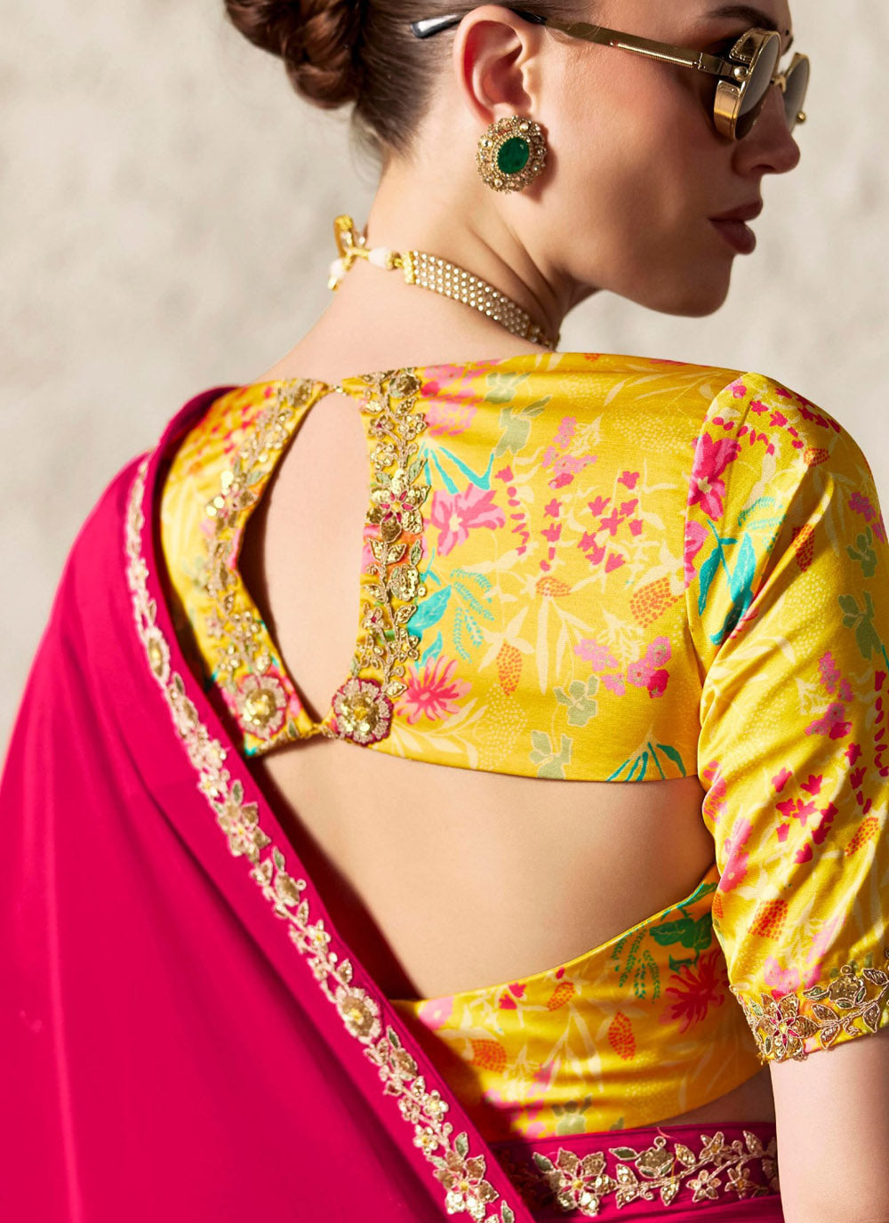 Floral Magenta Tissue Organza Designer Saree
