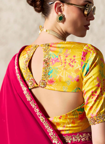 Floral Magenta Tissue Organza Designer Saree