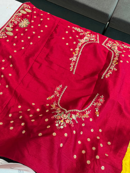 Mustard Yellow Silk Traditional Saree with Maroon Heavy Blouse