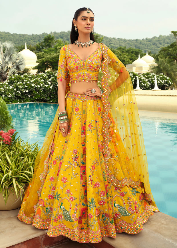 Haldi Yellow Silk Designer Lehenga with Readymade Blouse